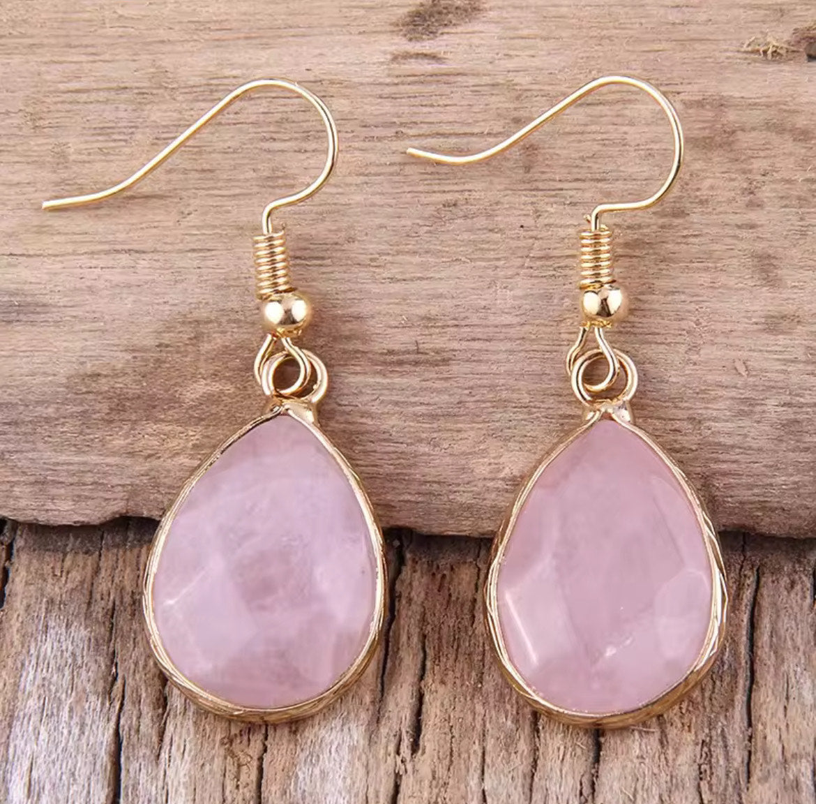 Tear-Drop Shaped Earring in Natural Stone Rose Quartz