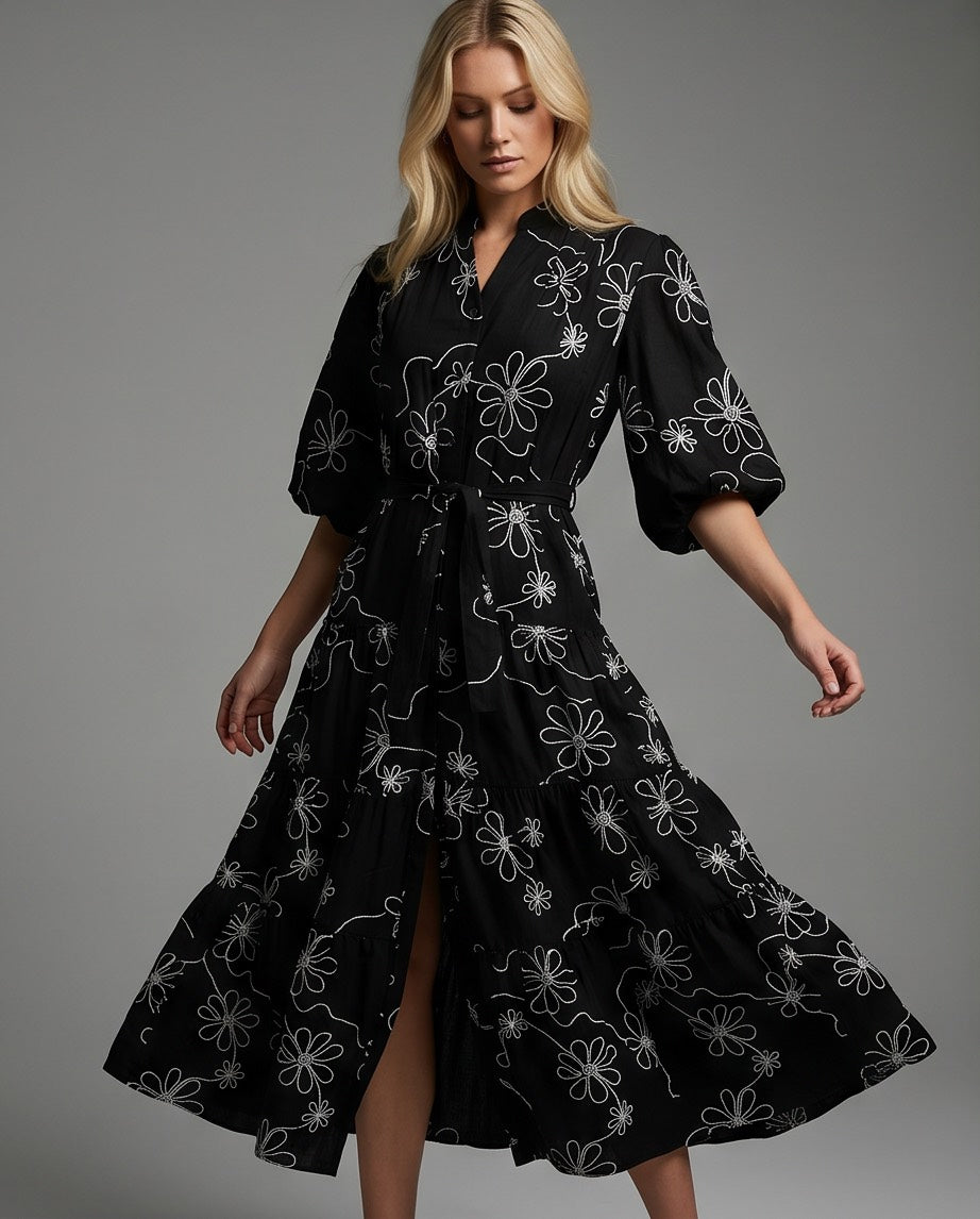 The Stella Noir Bloom Maxi Dress