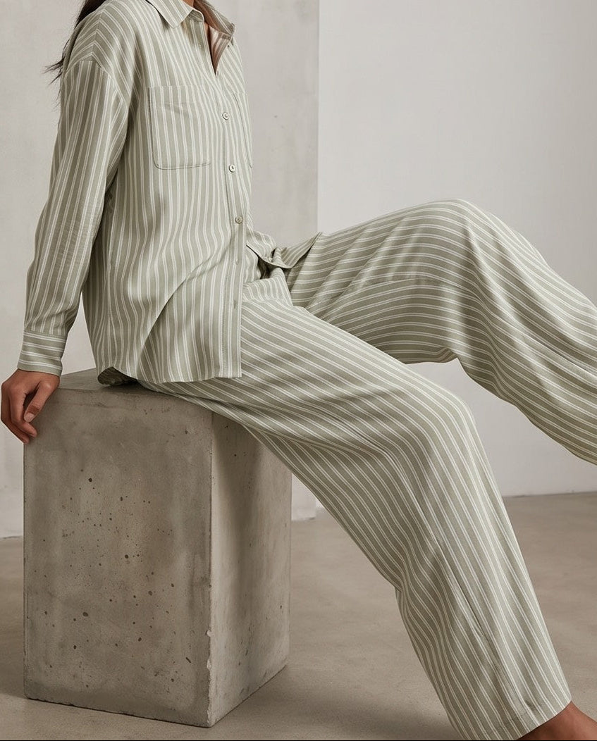 The Sage Palm Striped Wide Leg Pants