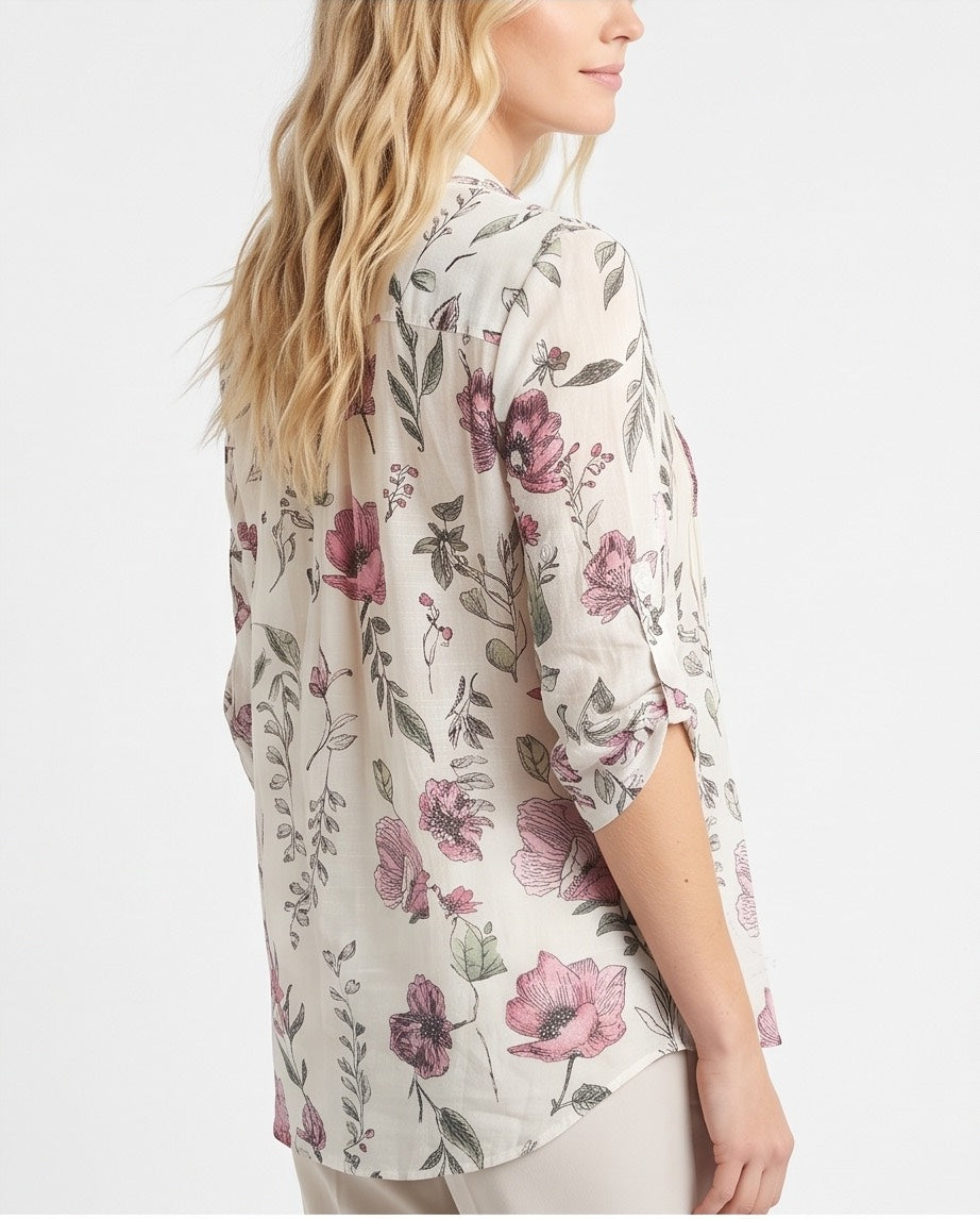 The Garden Pleat Shirt in Dusty Blush and Pistachio