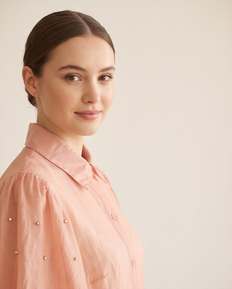 Diamante Dust Shirt Dress in Blush