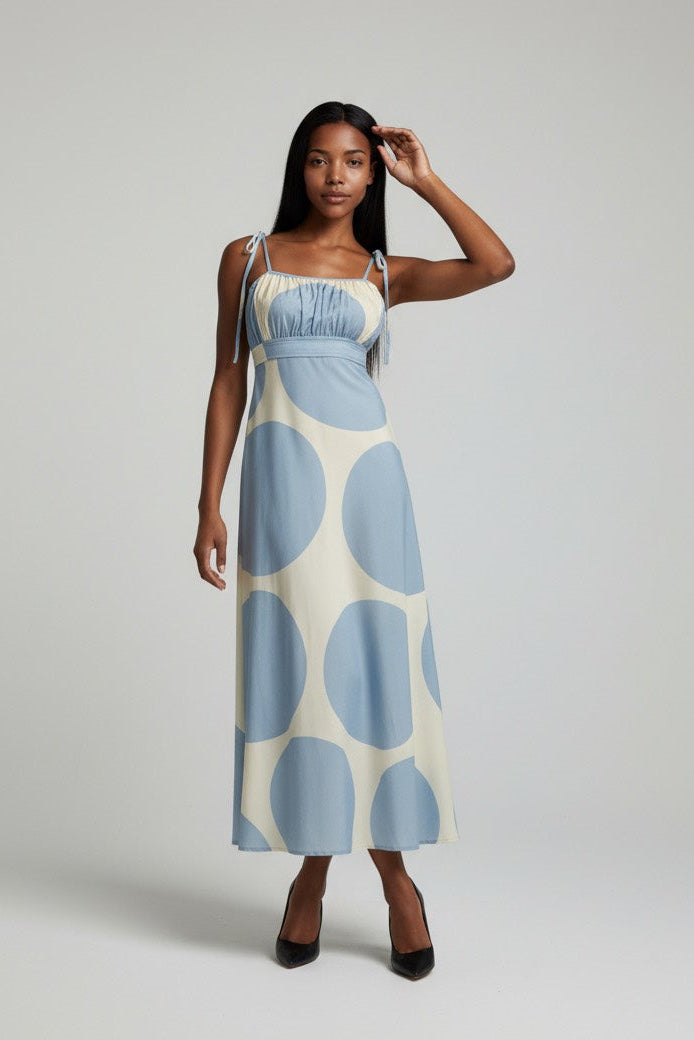 Dotty Dress in Ice Blue and Cream