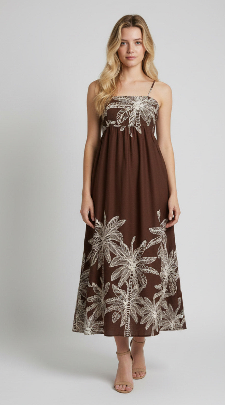 Palm Paradise Sun Dress in Chocolate Brown and Cream