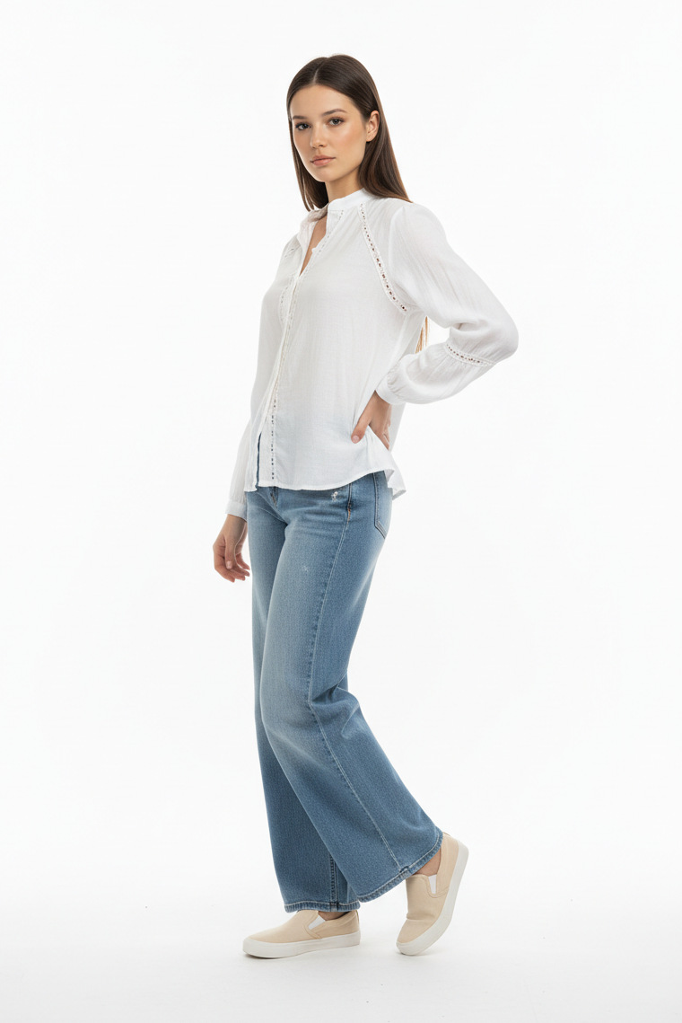 Pretty Please Blouse with Lace Detailing in White