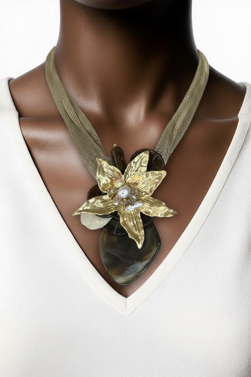 Gold Sculptural Flower Pendant