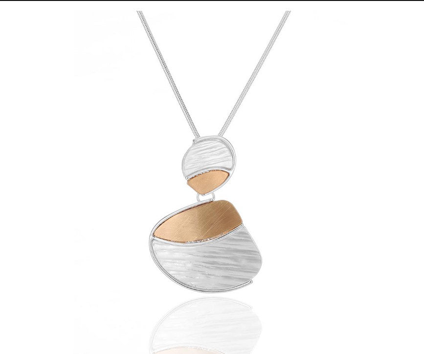 Modern Two-Toned Organic Circle Pendant Necklace