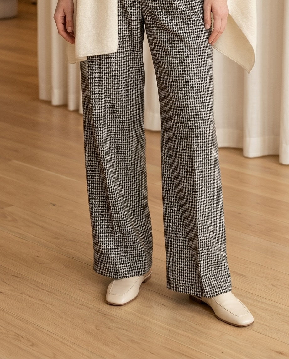 Classic Black and White Houndstooth Check Trousers