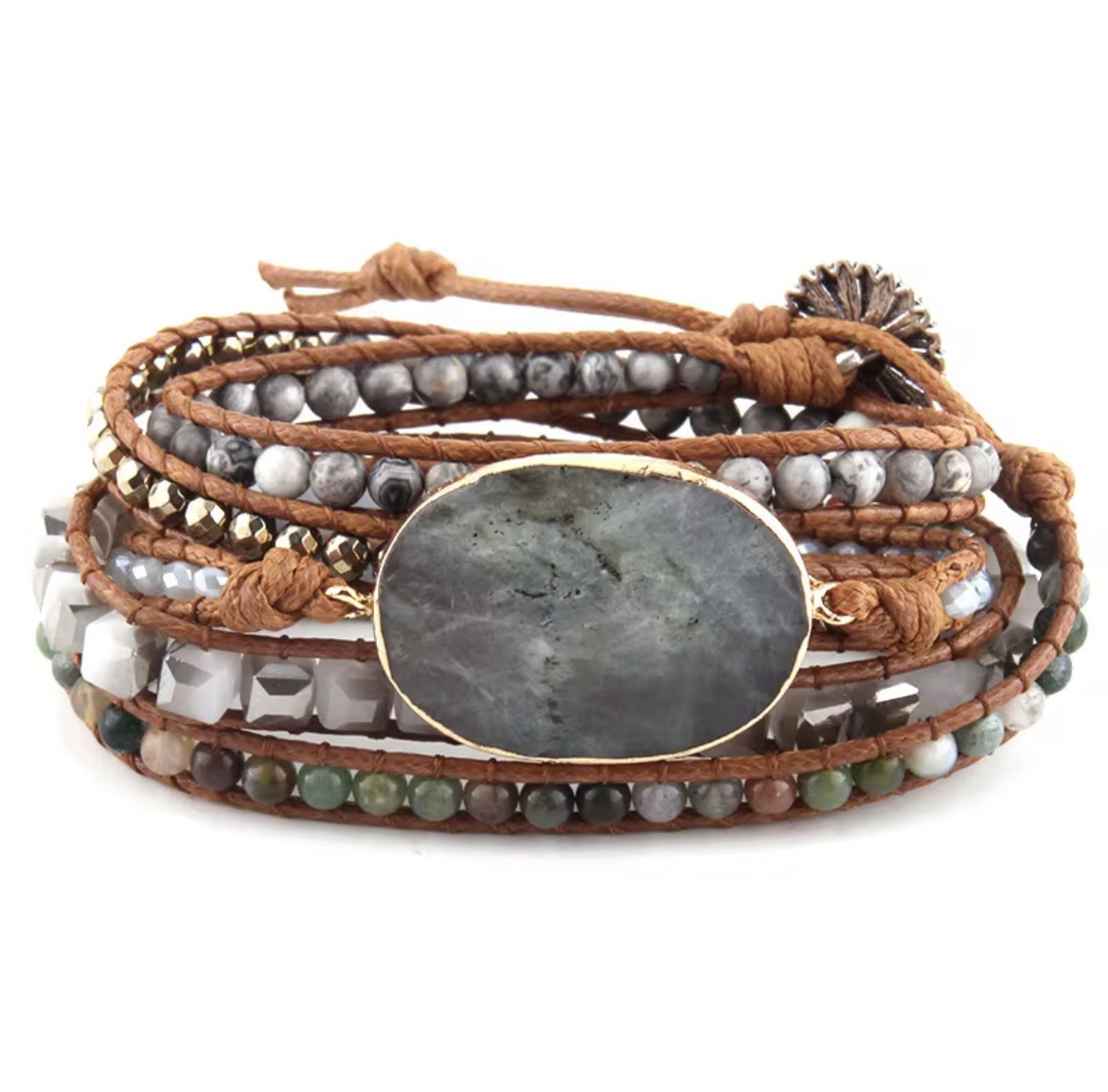 Natural Stone Grey Jasper Wrap Bracelet
