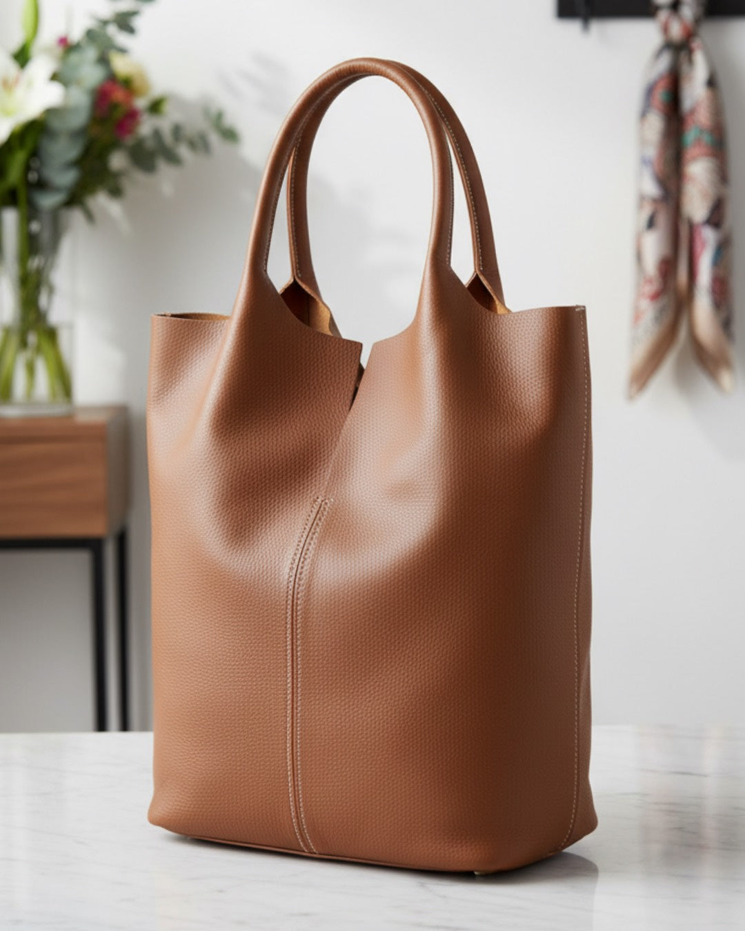 Tan Leather Tote Bag