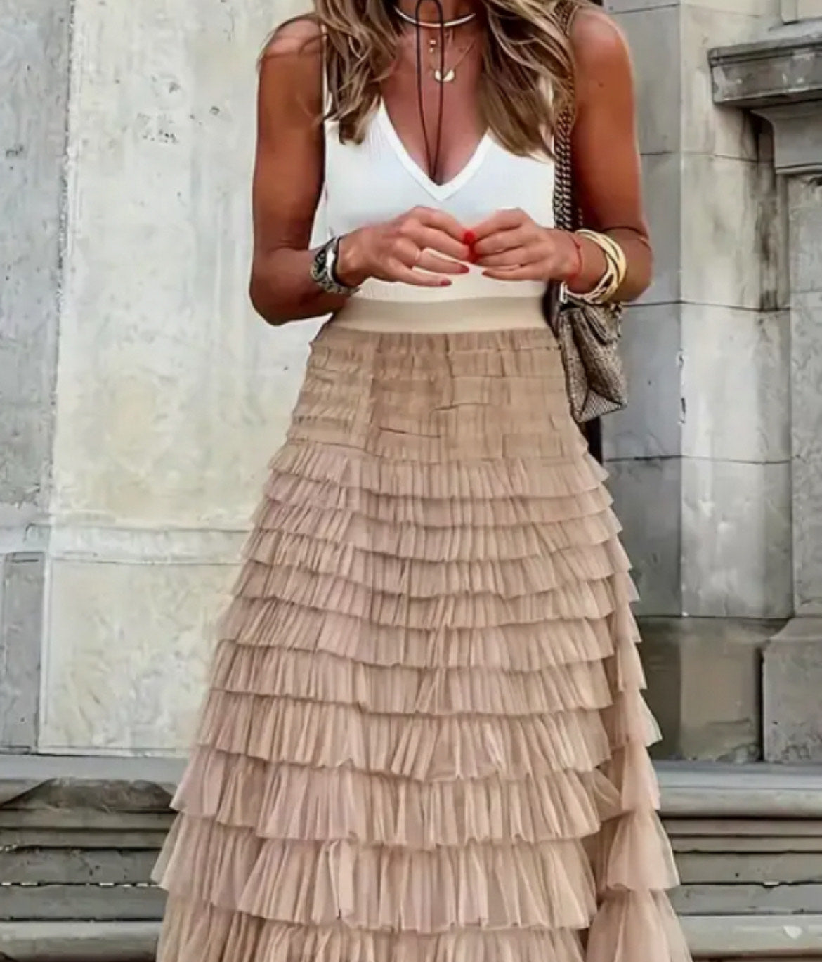 Whimsical Stone Tiered Tulle Maxi Skirt