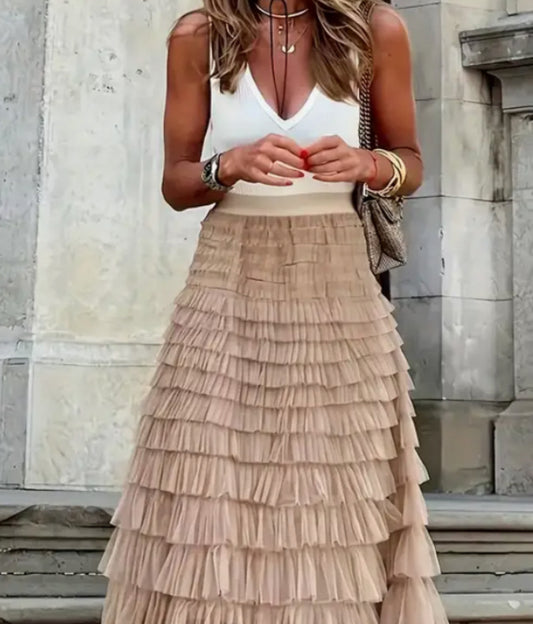 Whimsical Stone Tiered Tulle Maxi Skirt