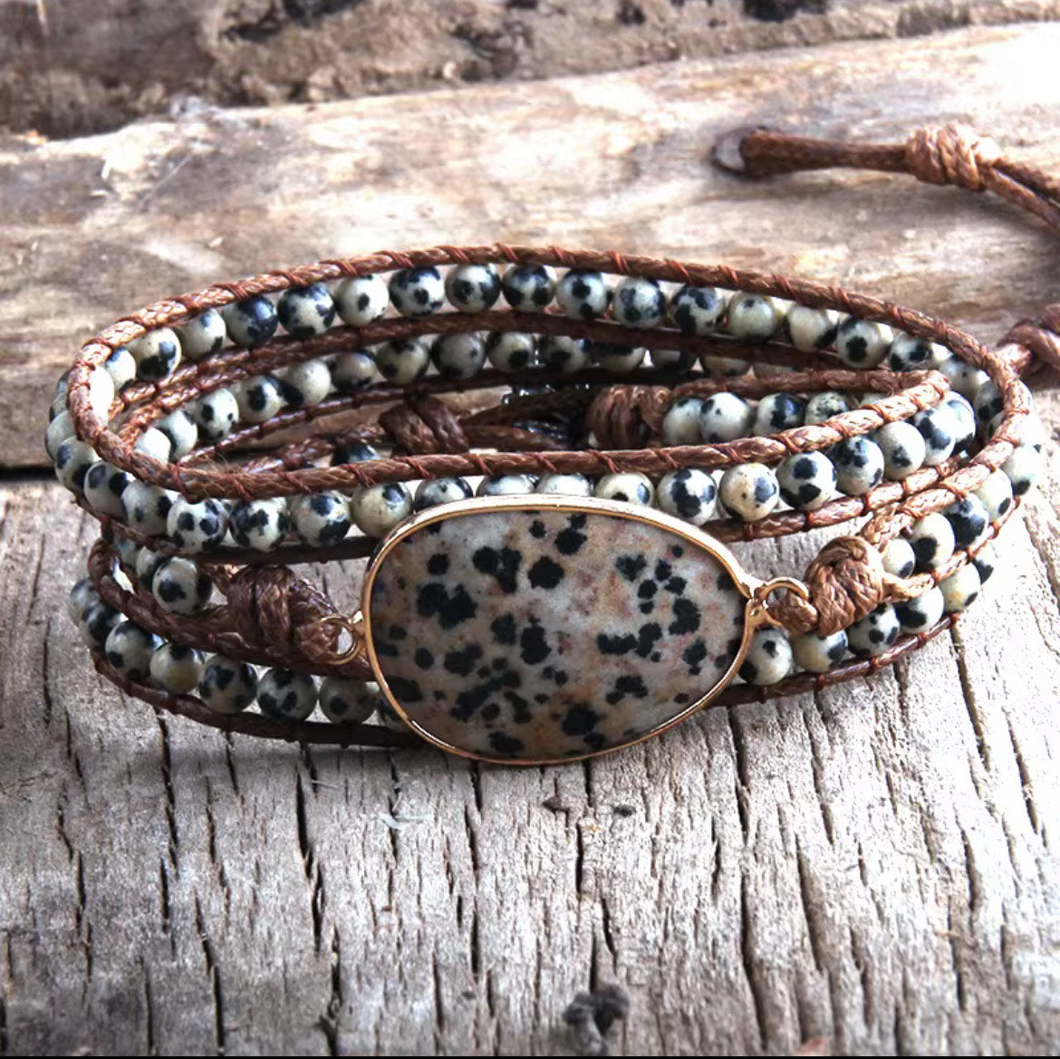 Natural Stone Dalmatian Jasper Wrap Bracelet