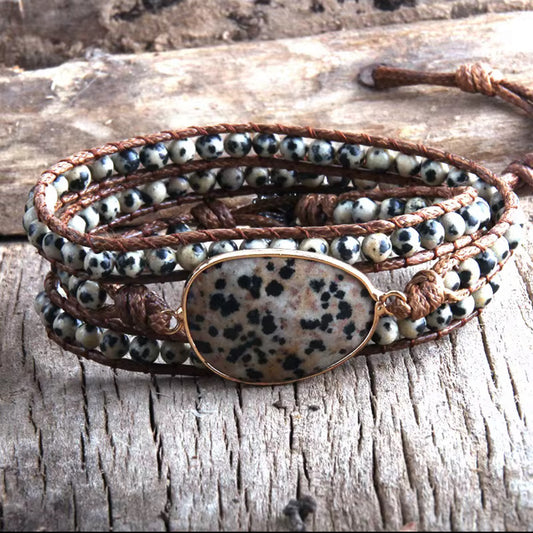 Natural Stone Dalmatian Jasper Wrap Bracelet