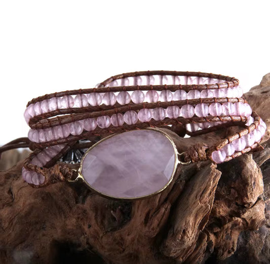 Natural Stone Rose Quartz Wrap Bracelet