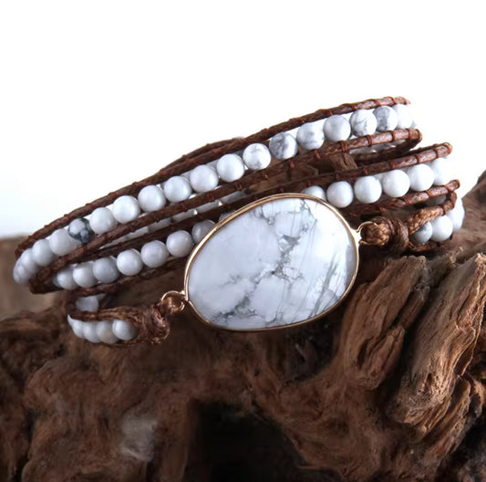 Natural Stone White Howlite Wrap Bracelet