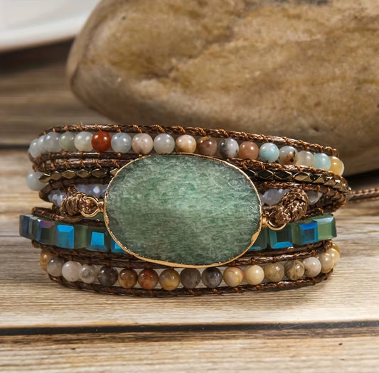 Natural Stone Amazonite Wrap Bracelet With Agate Beads