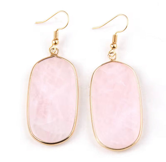 Oblong Natural Stone Earring in Rose Quartz