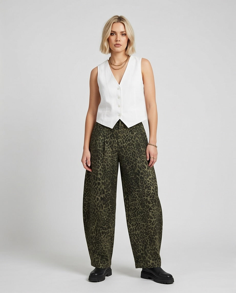 Wild Side Leopard Print Pants in Black and Olive