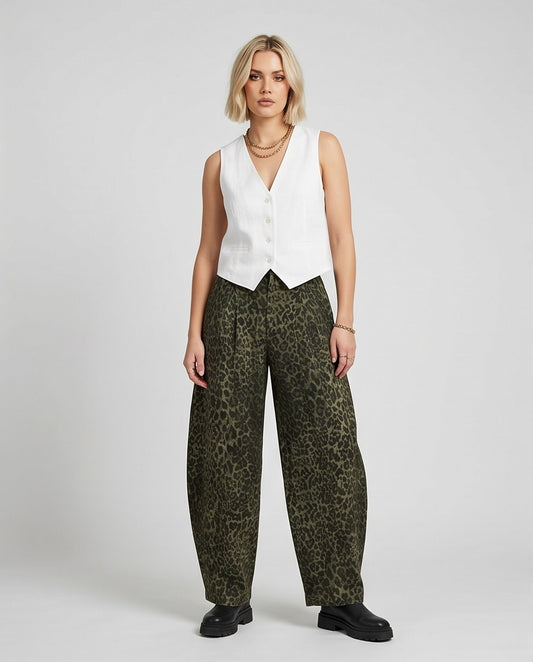 Wild Side Leopard Print Pants in Black and Olive