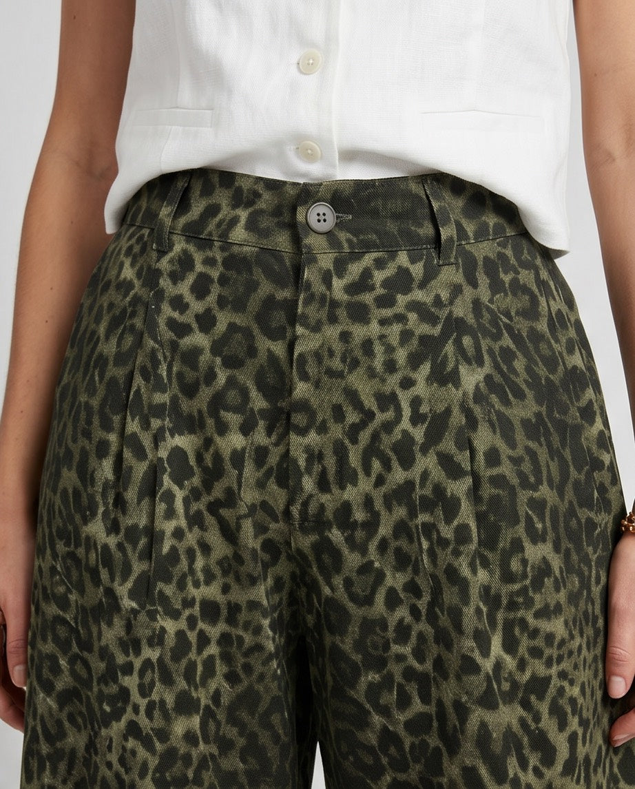 Wild Side Leopard Print Pants in Black and Olive