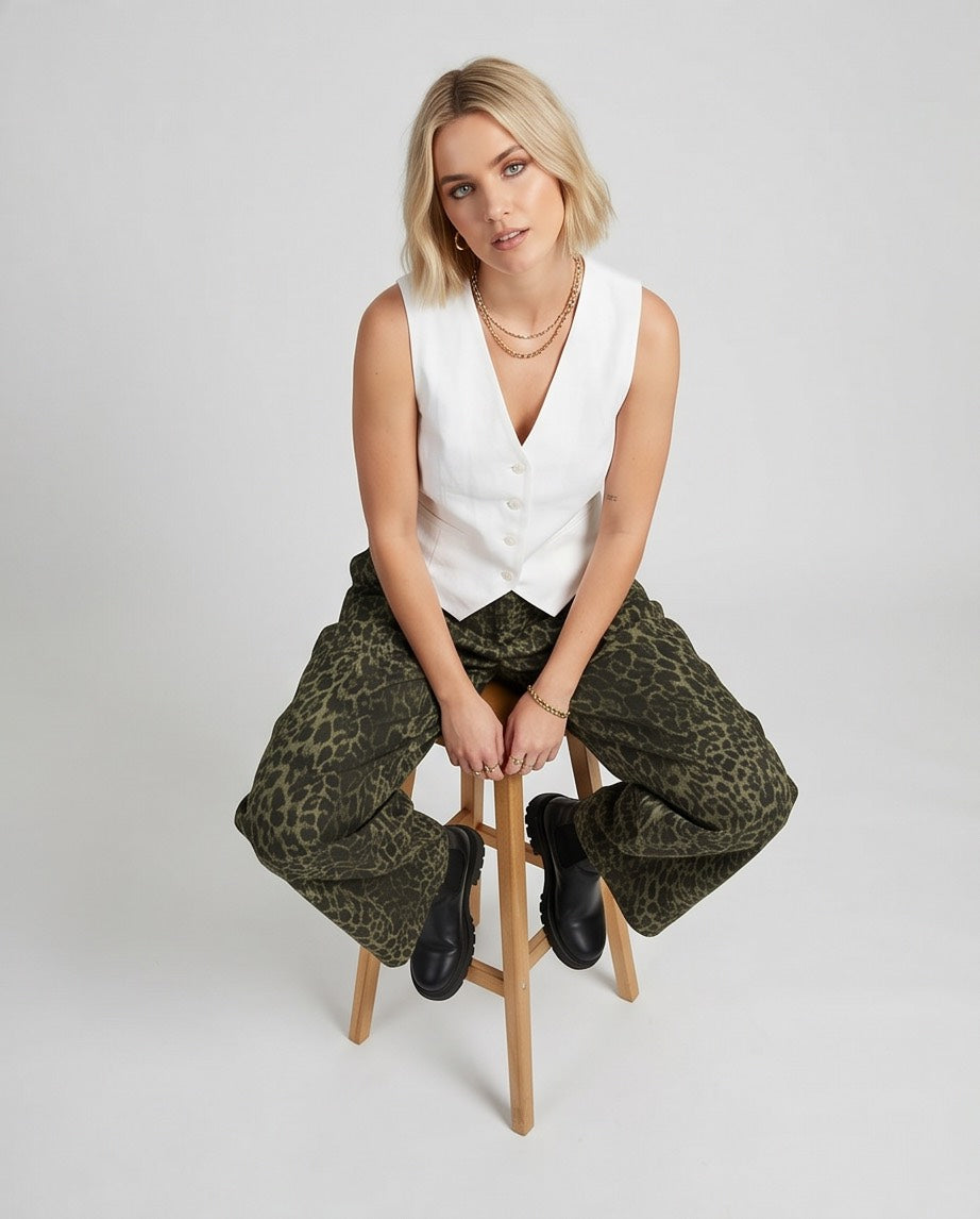 Wild Side Leopard Print Pants in Black and Olive