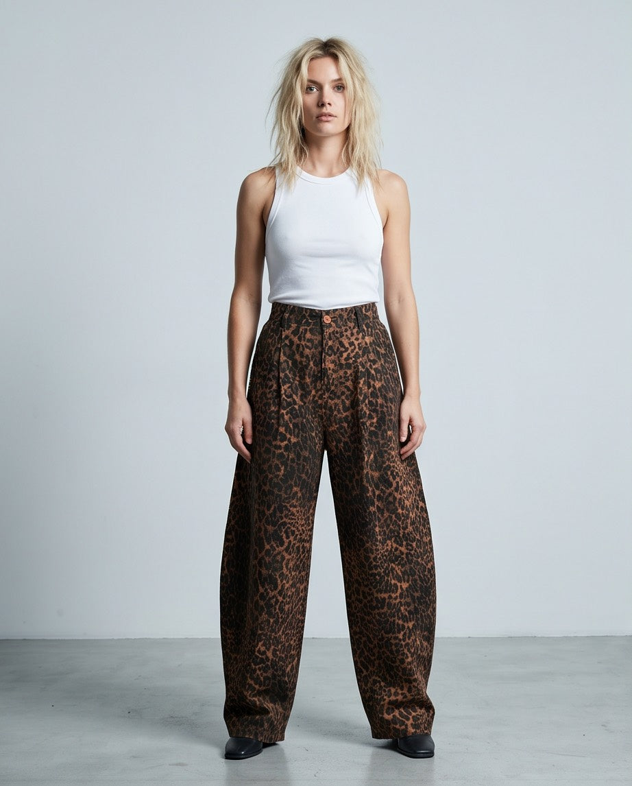 Wild Side Leopard Print Pants in Black and Burnt Umber