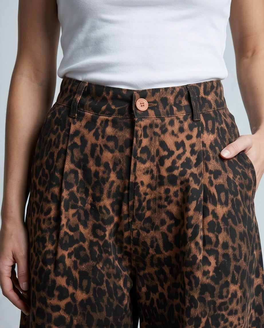 Wild Side Leopard Print Pants in Black and Burnt Umber