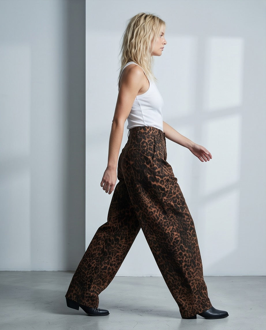 Wild Side Leopard Print Pants in Black and Burnt Umber