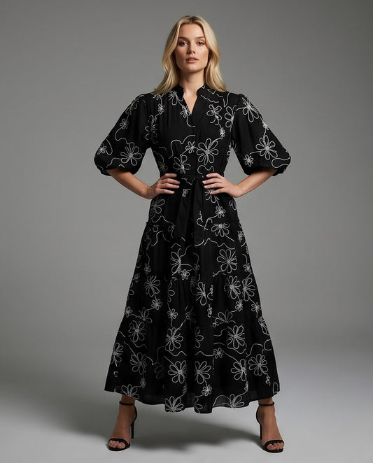 The Stella Noir Bloom Maxi Dress