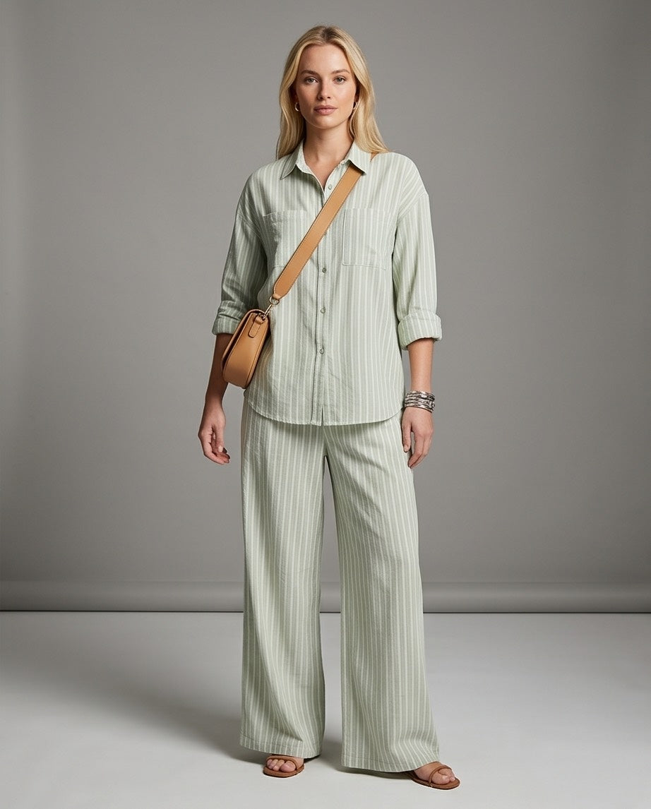 The Sage Palm Stripe Button Up Shirt