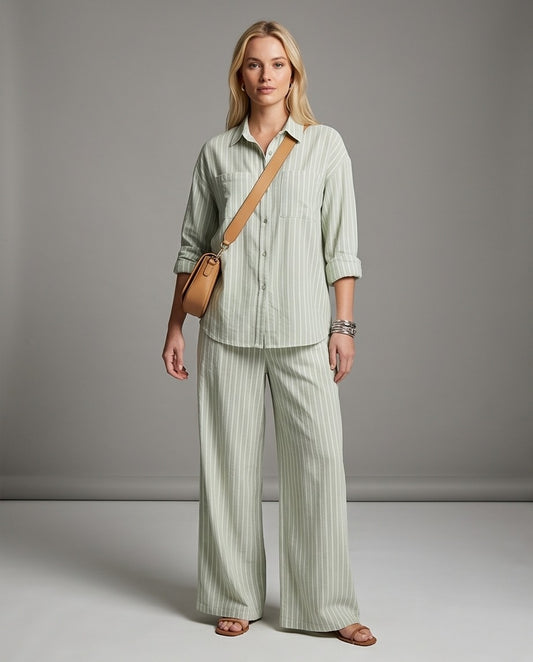The Sage Palm Stripe Button Up Shirt