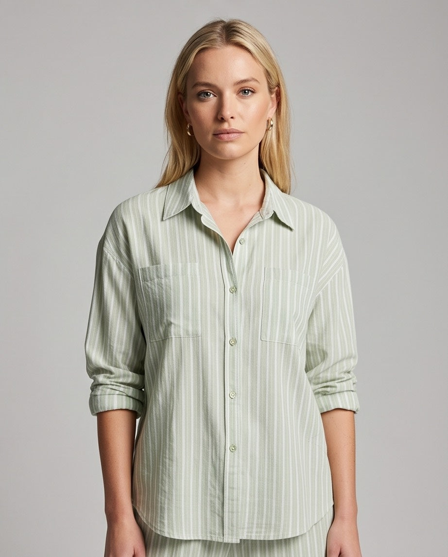The Sage Palm Stripe Button Up Shirt