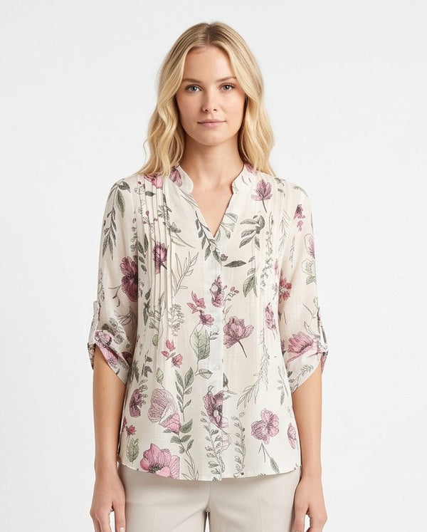 The Garden Pleat Shirt in Dusty Blush and Pistachio