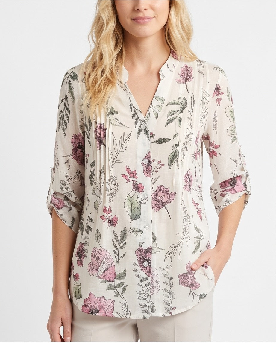 The Garden Pleat Shirt in Dusty Blush and Pistachio