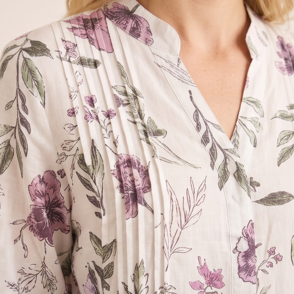The Garden Pleat Shirt in Dusty Blush and Pistachio
