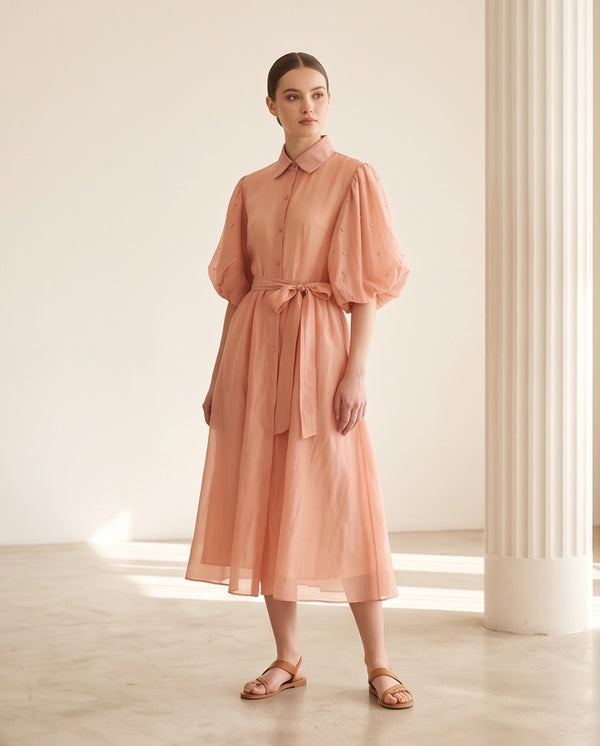 Diamante Dust Shirt Dress in Blush