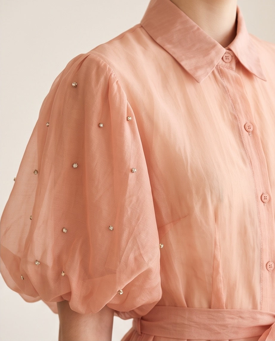 Diamante Dust Shirt Dress in Blush