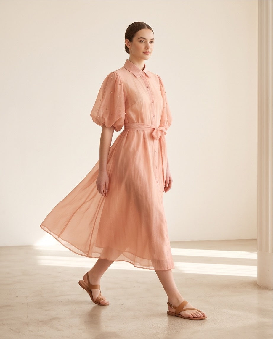 Diamante Dust Shirt Dress in Blush
