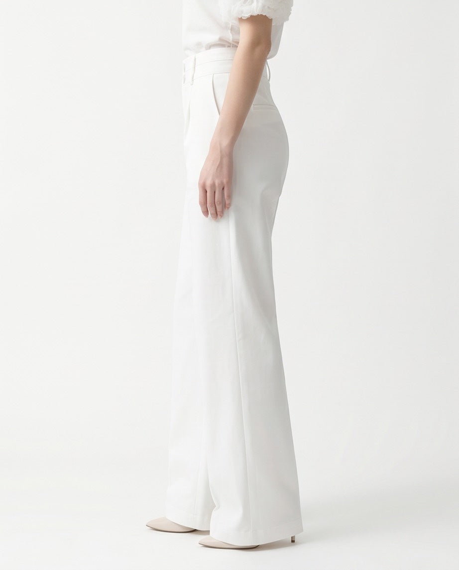 Dual Detail White Wide Leg Pants