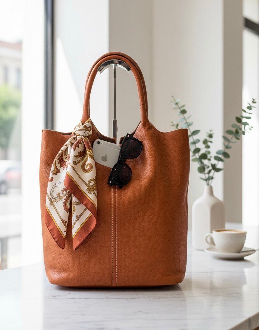 Burnt Orange Leather Tote Bag