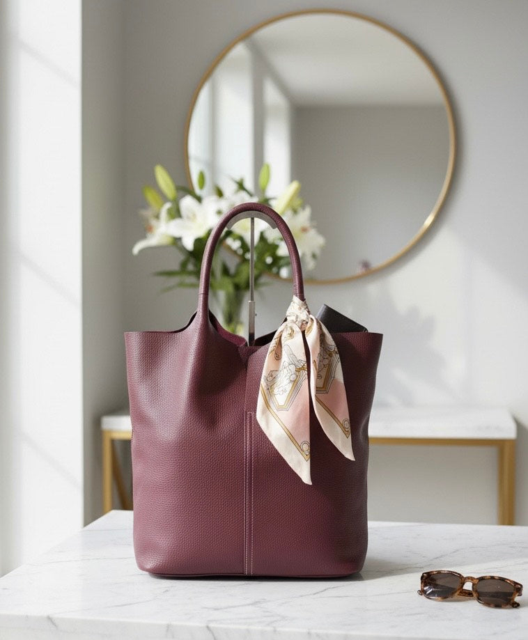 Deep Burgandy Leather Tote Bag