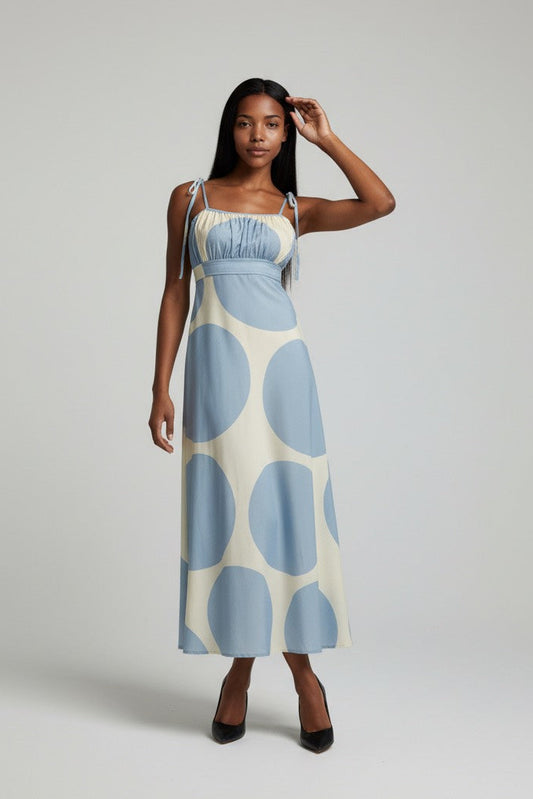 Dotty Dress in Ice Blue and Cream