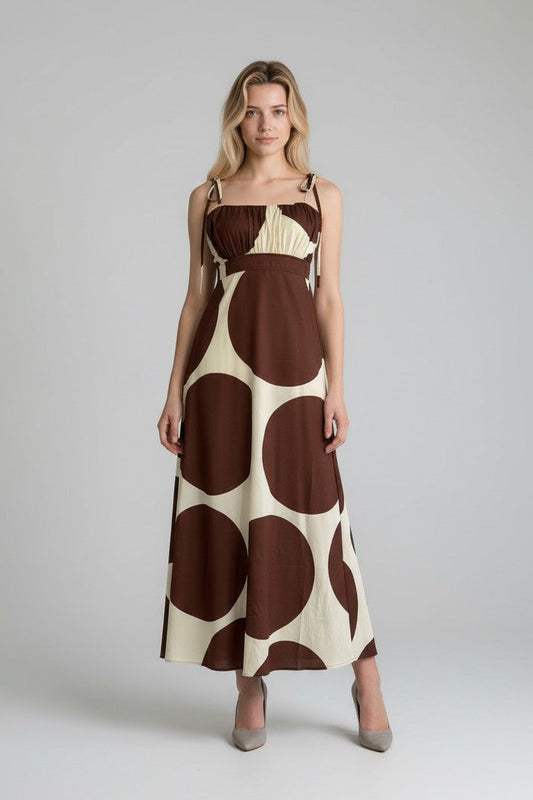Dotty Dress in Chocolate Brown and Cream