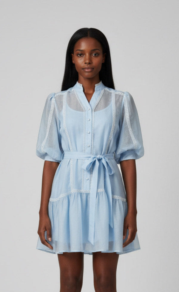 Chiffon Milkmaid Sleeve Dress in Ice Blue