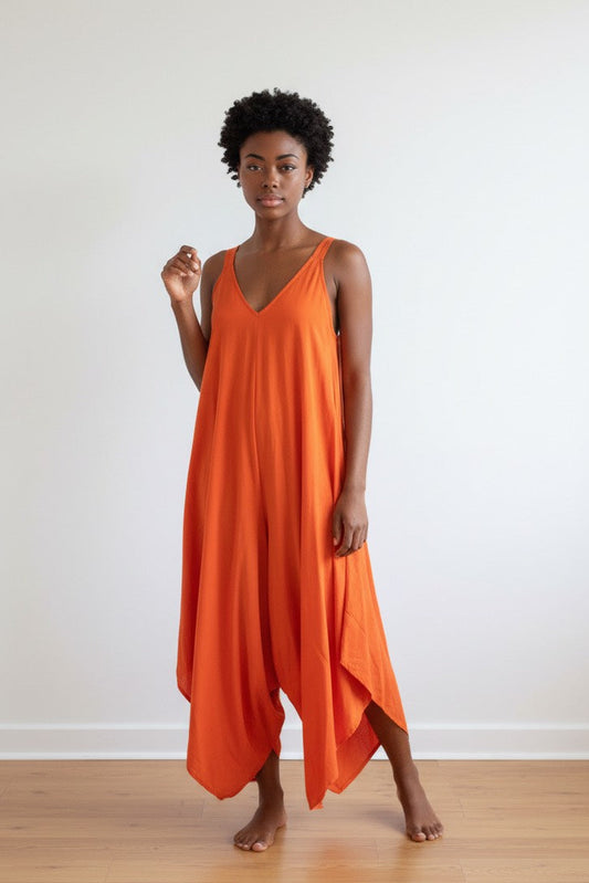The Flowing Handkerchief Hem Sunset Orange Jumpsuit