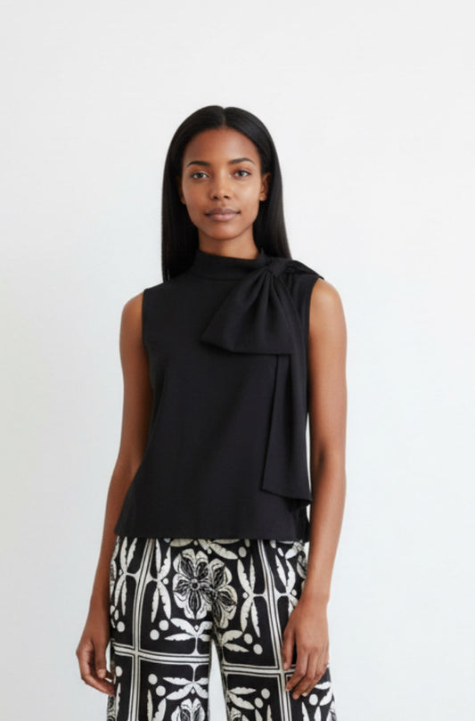 Bold Bow Sleeveless Top in Black