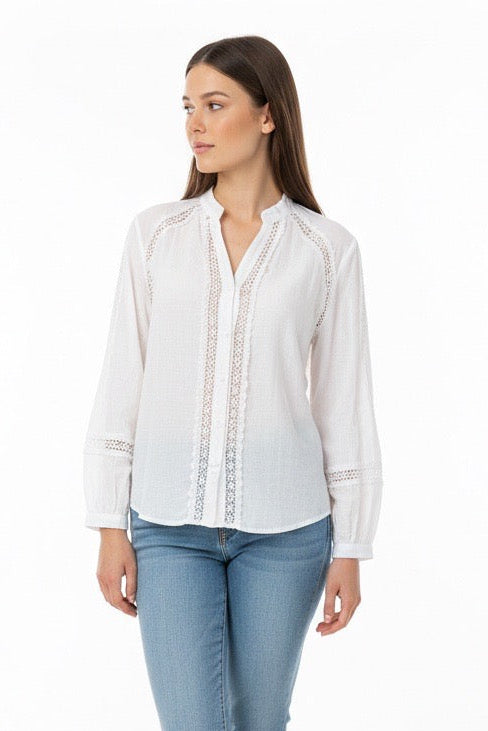 Pretty Please Blouse with Lace Detailing in White