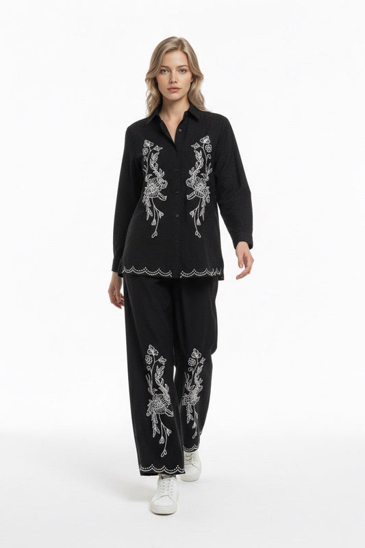 Bloom and Hem Embroidered Cotton Pants