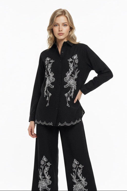 Bloom and Hem Embroidered Cotton Shirt
