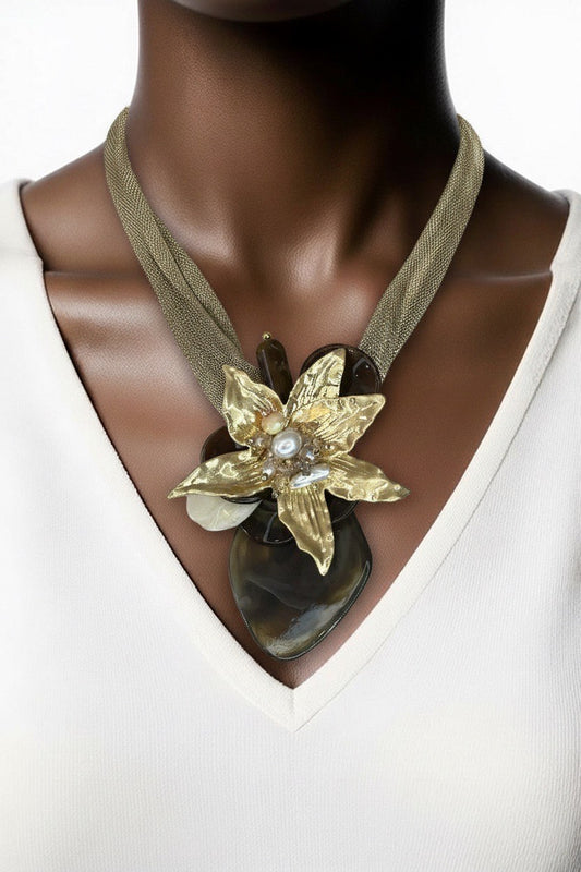 Gold Sculptural Flower Pendant